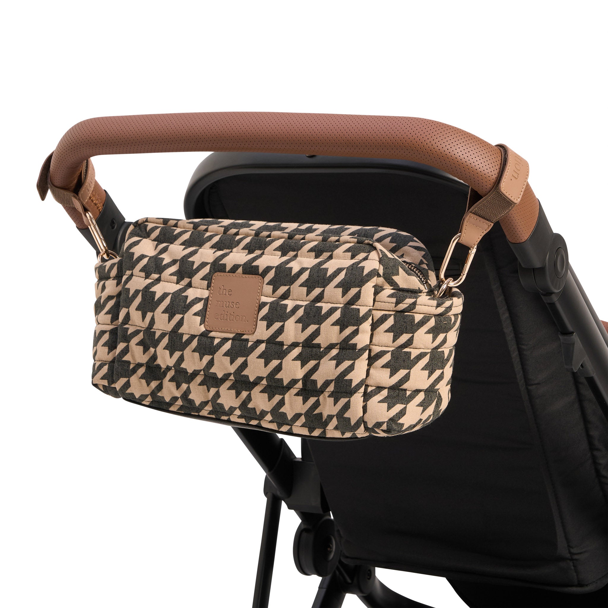 Black Houndstooth Linen Baby Pram Caddy
