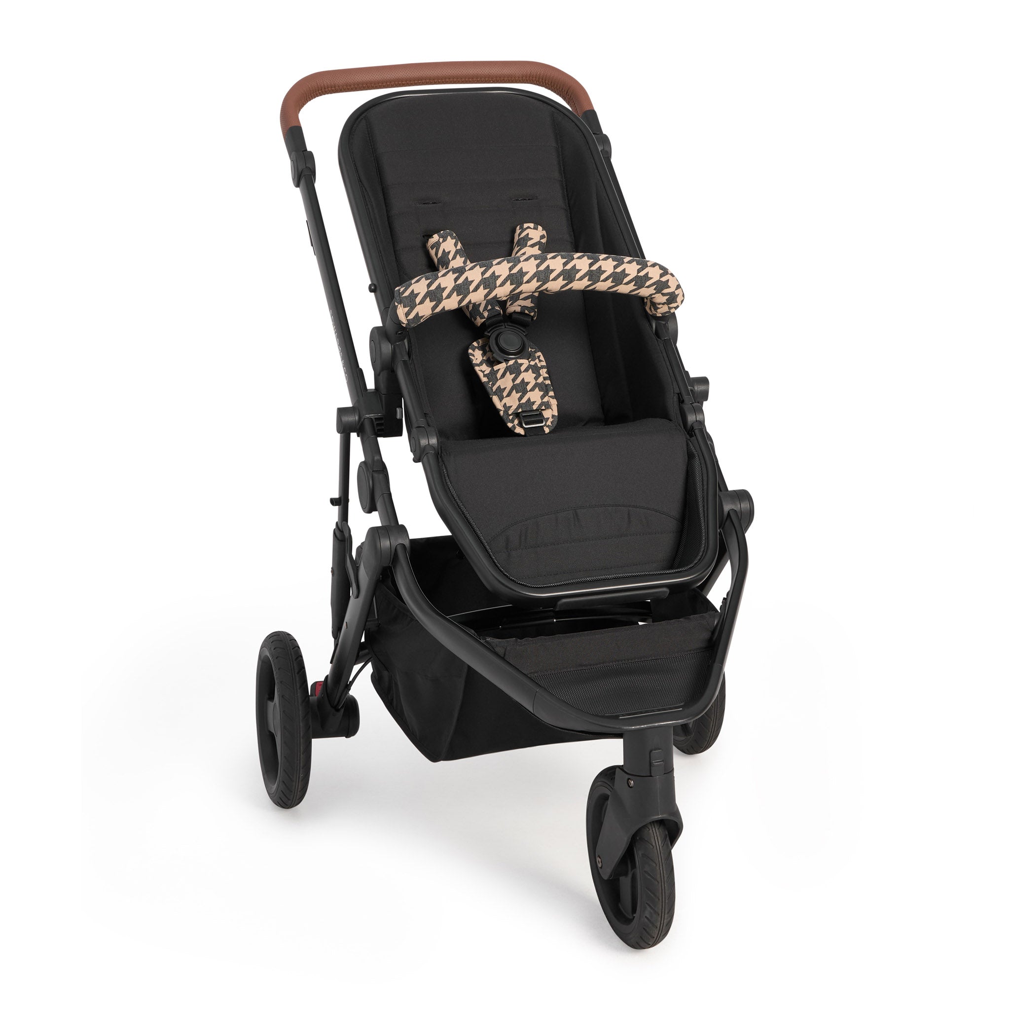 Black Houndstooth Linen Pram Harness Cover Set