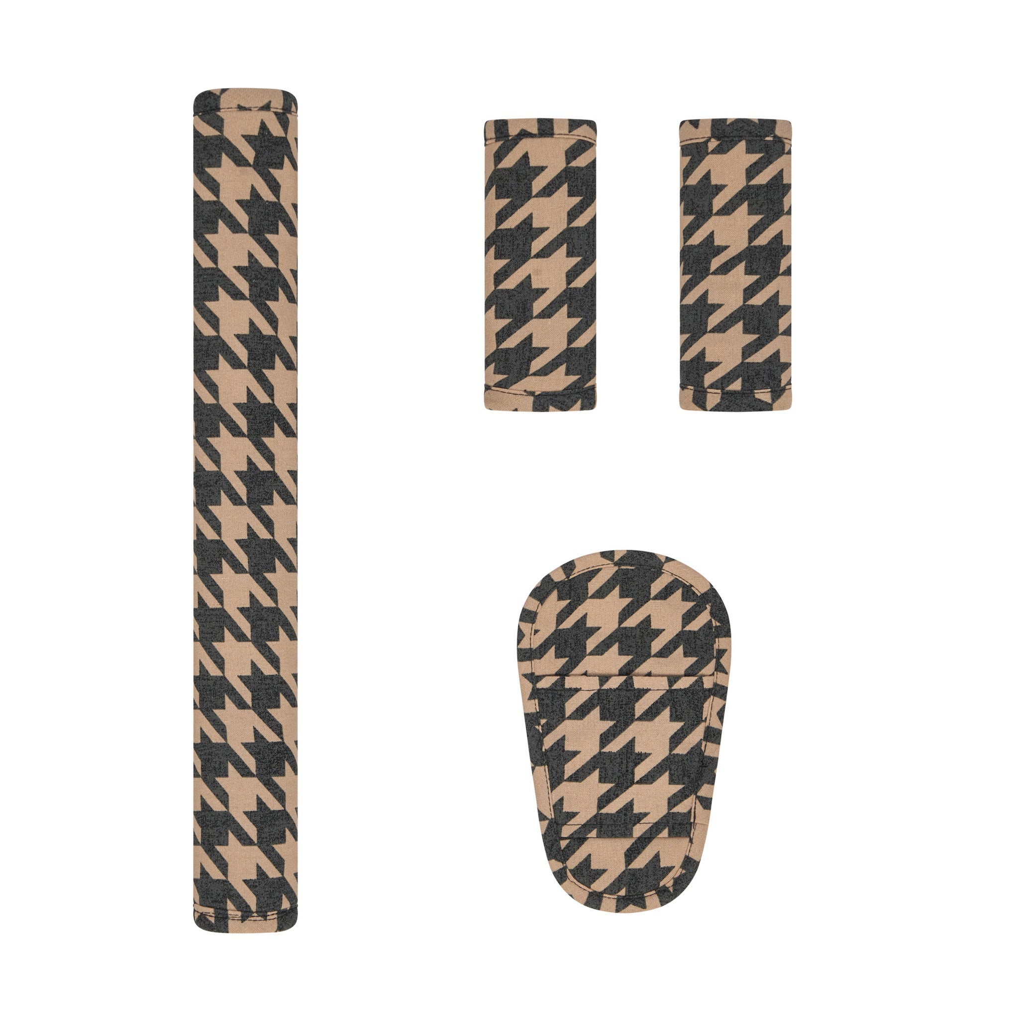 Black Houndstooth Linen Pram Harness Cover Set