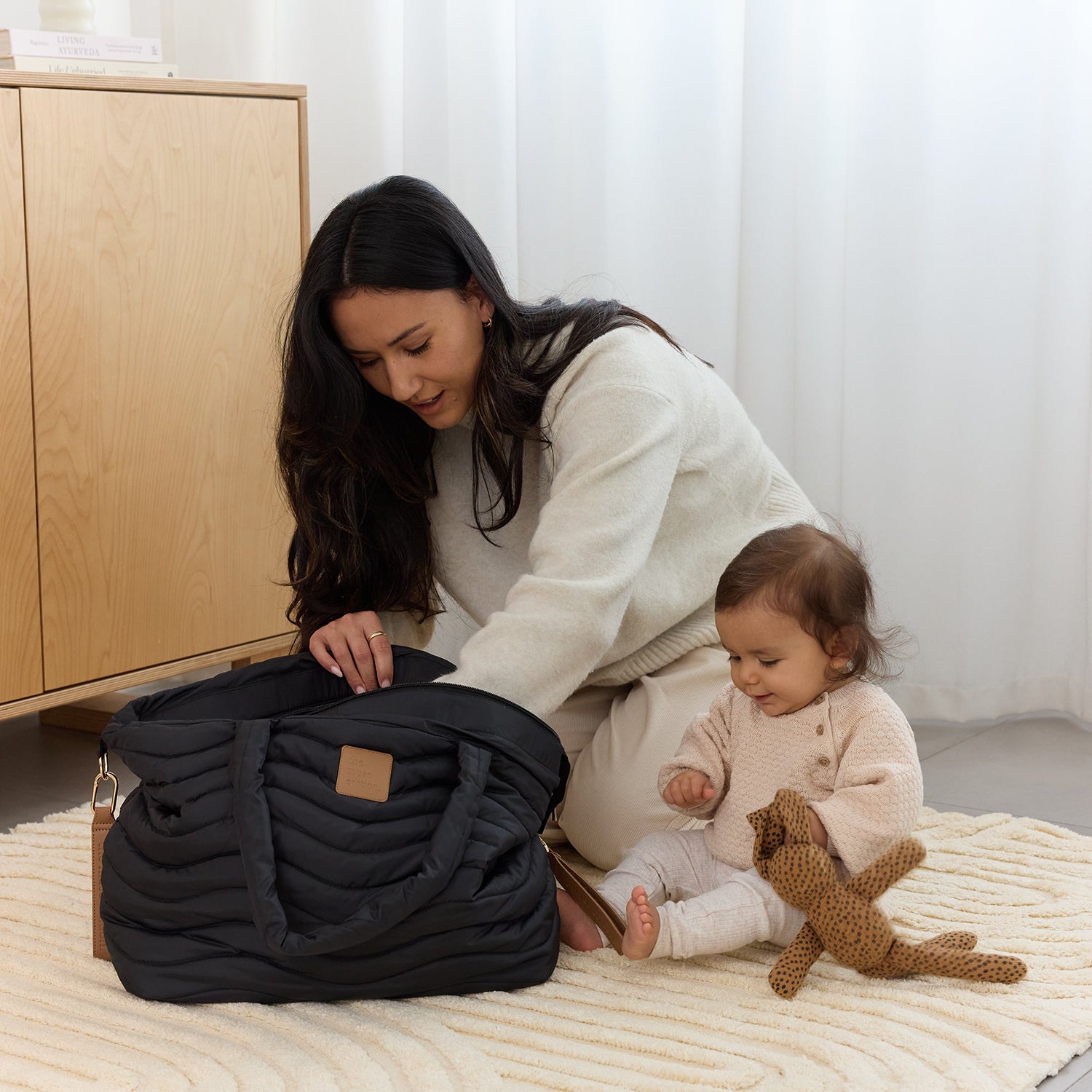 Black Wave Quilted Baby Bag