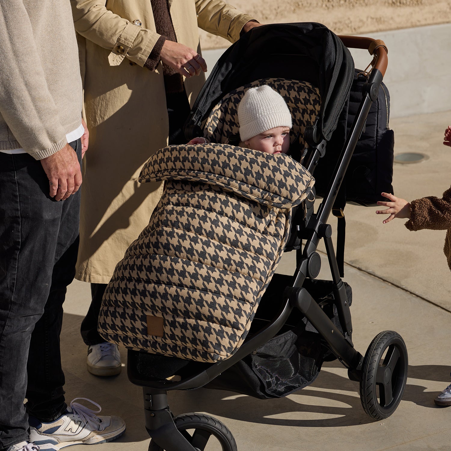 Black Houndstooth Linen Pram Cosy