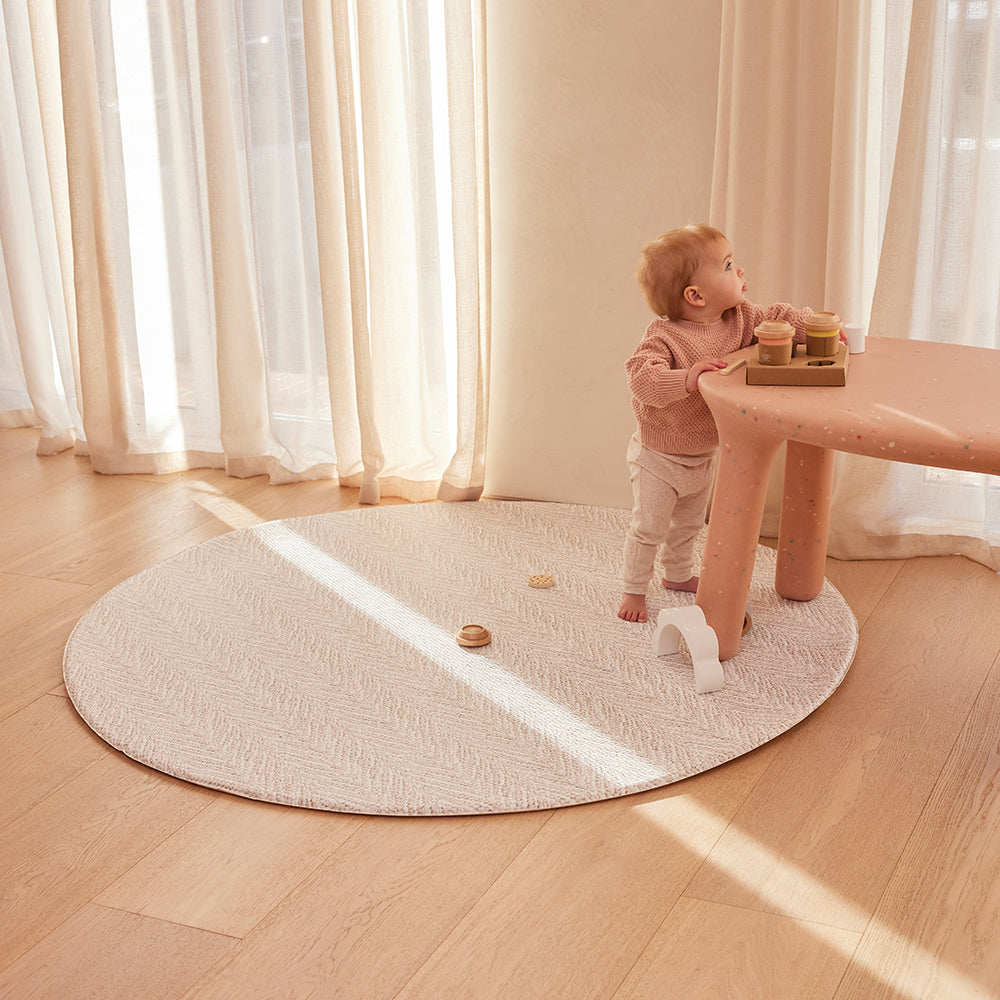 Round Foam Play Mat - Travertine/Herringbone