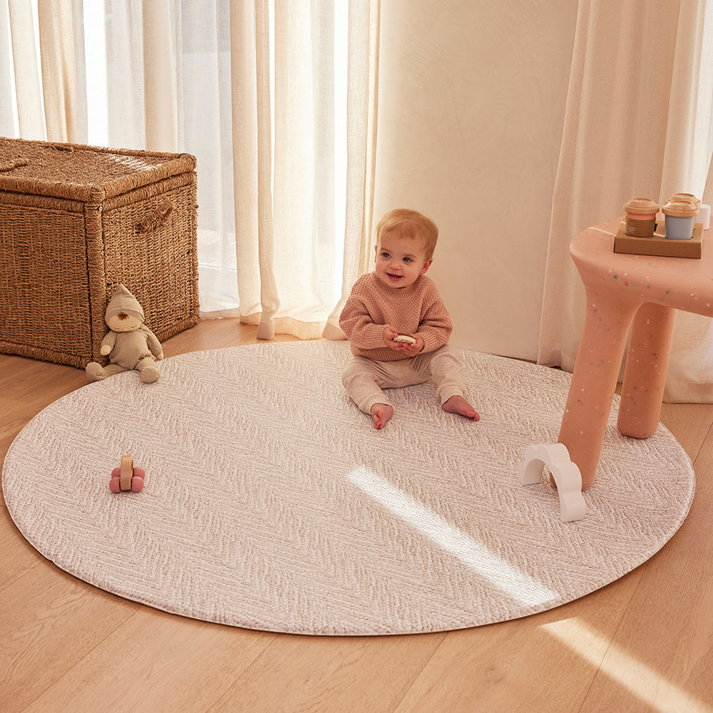 Round Foam Play Mat - Travertine/Herringbone