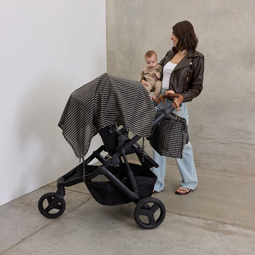 Noir Stripe Linen Baby Blanket