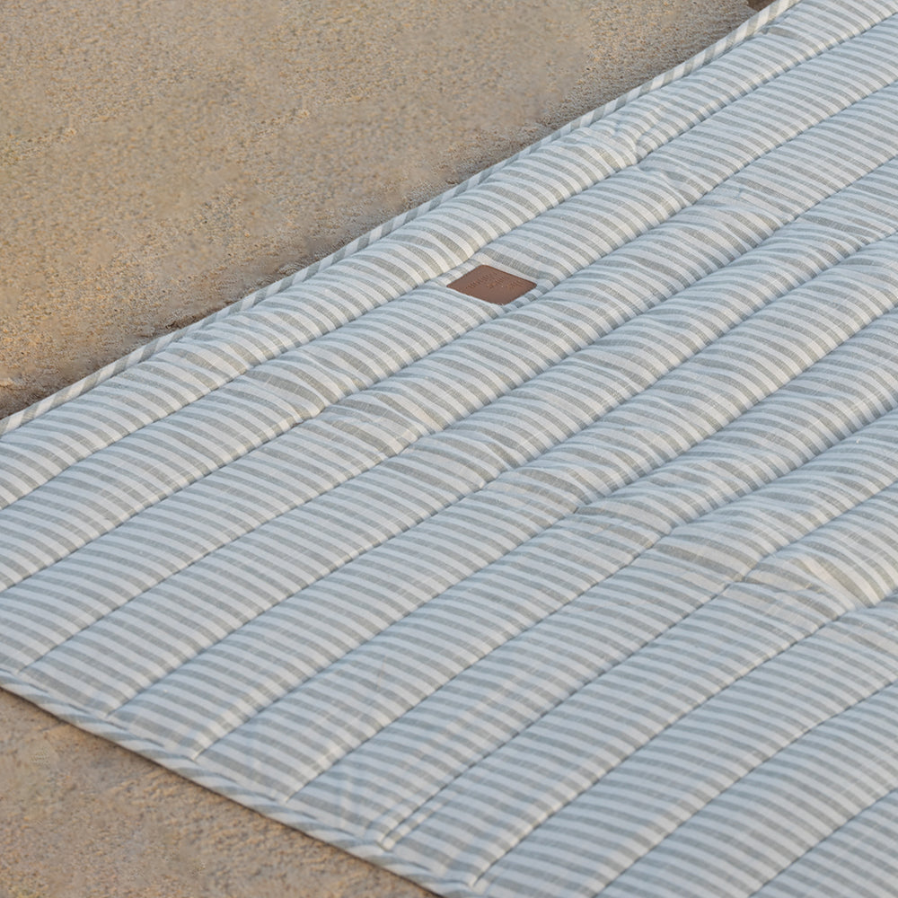 Sage Stripe Linen Beach & Picnic Rug