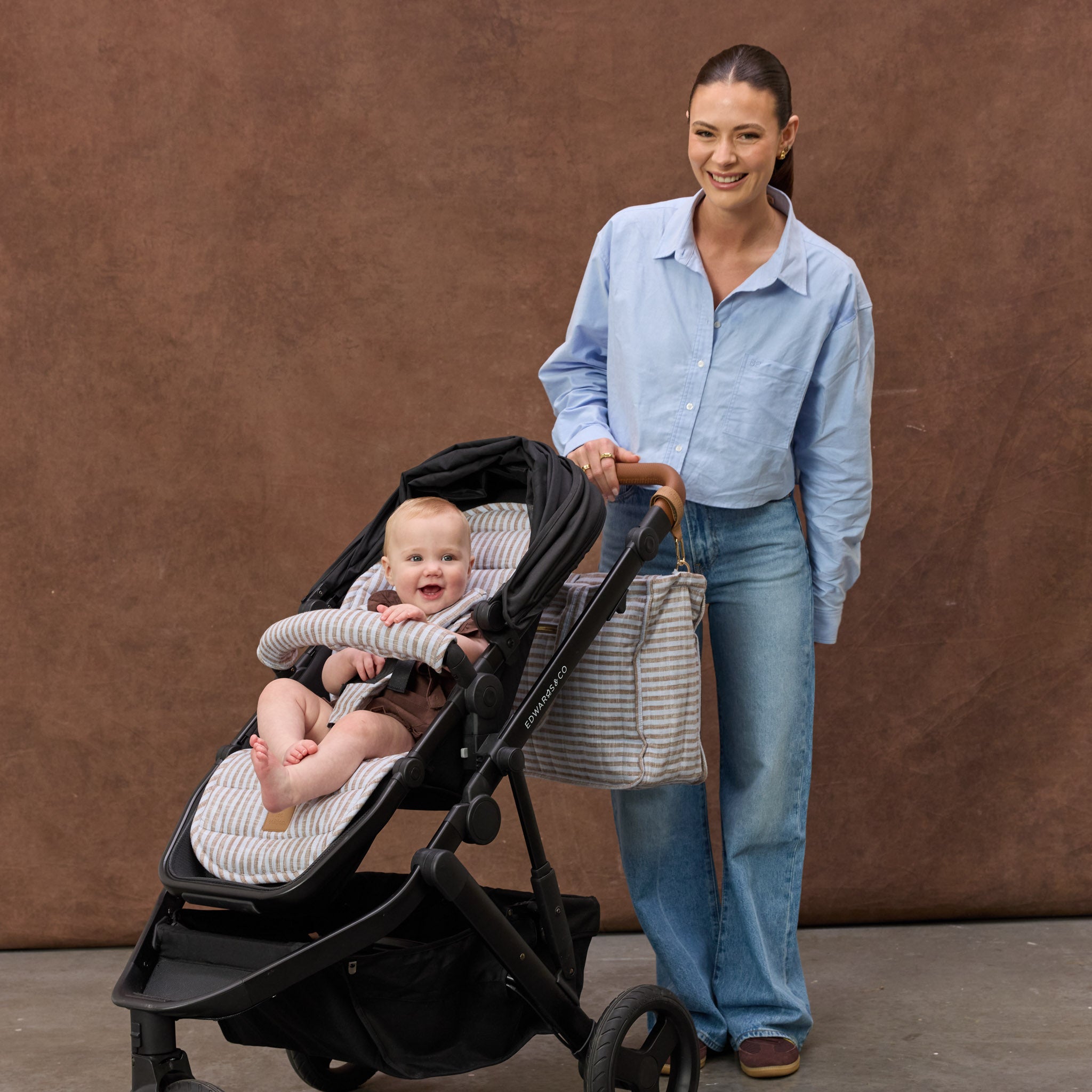 Sorano Stripe Linen Pram Harness Cover Set