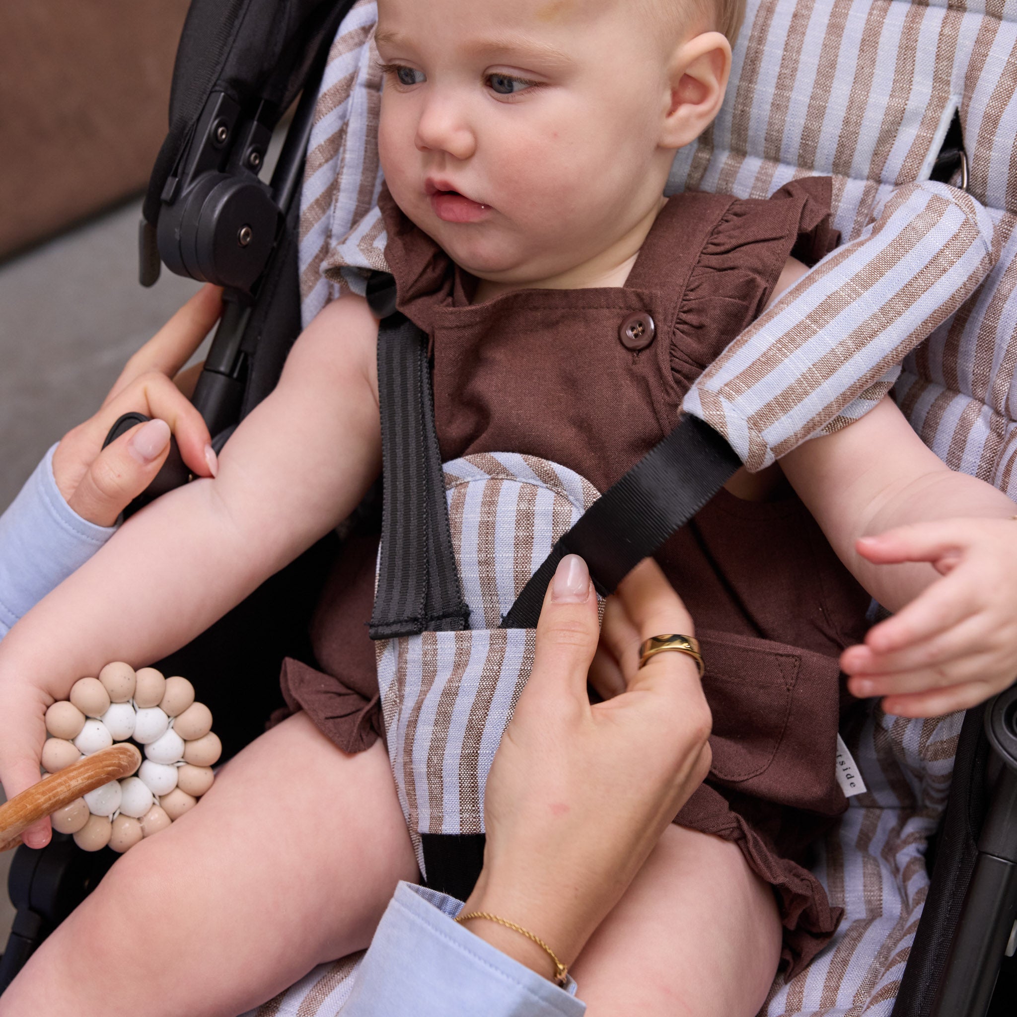 Sorano Stripe Linen Pram Harness Cover Set