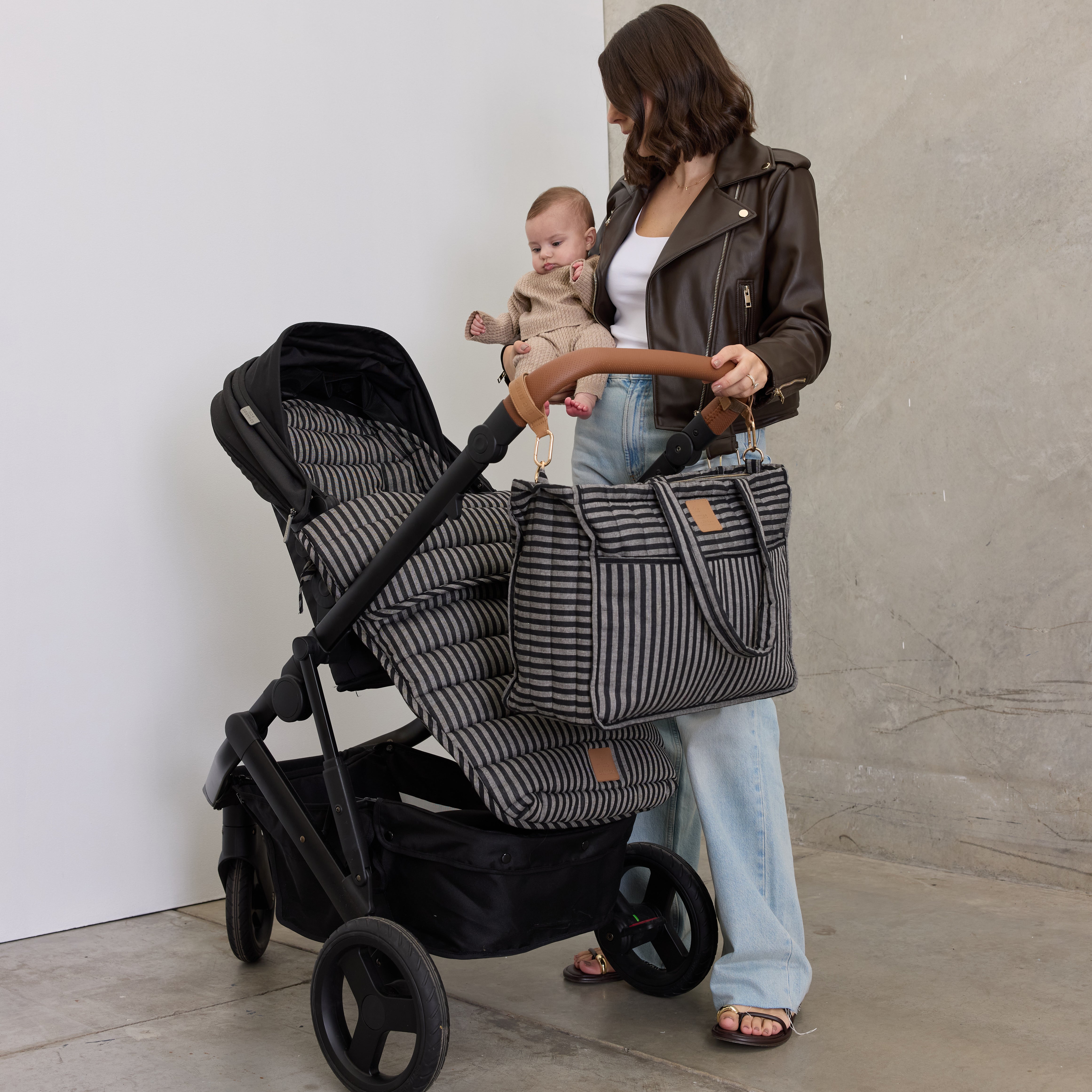 Noir Stripe Linen Pram Cosy