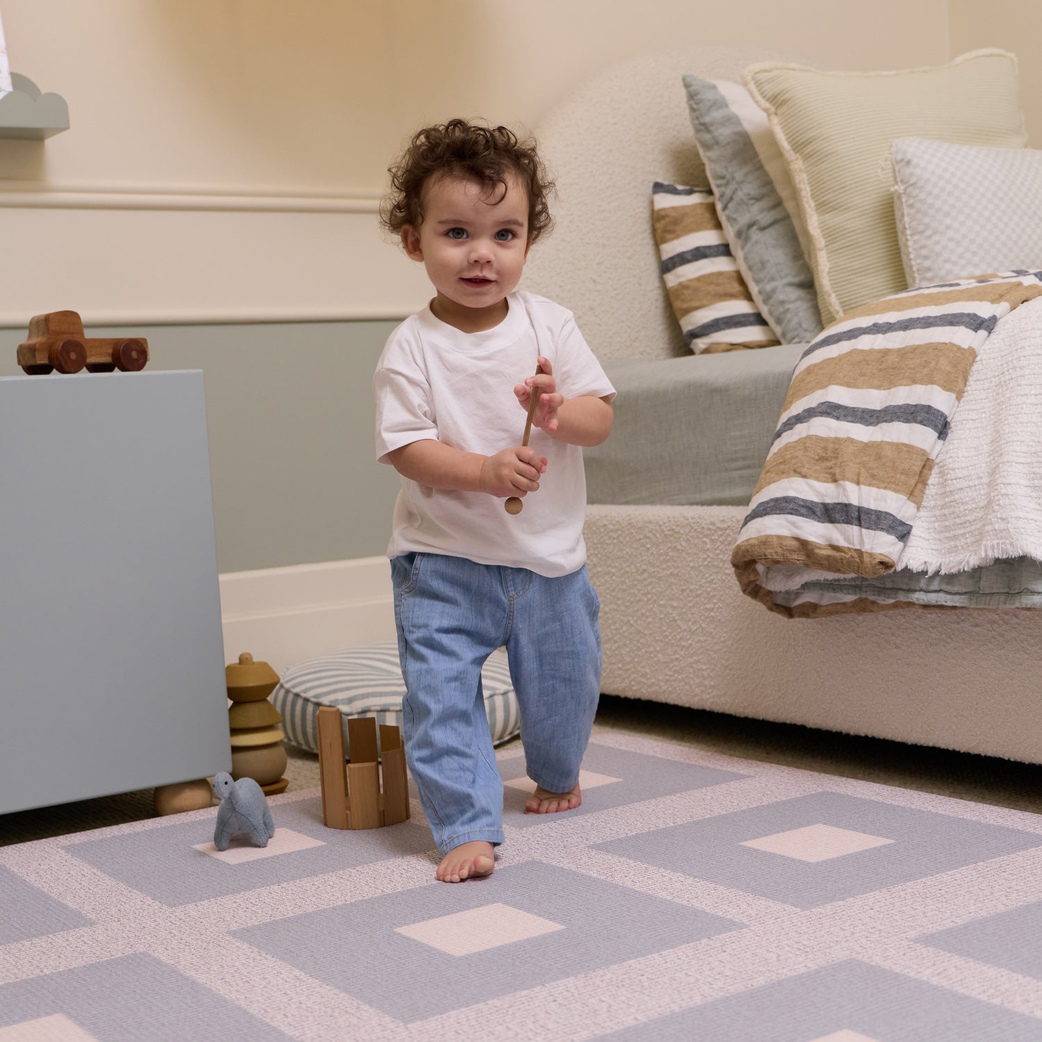 Large Foam Play Mat - Aloe Check/Arch