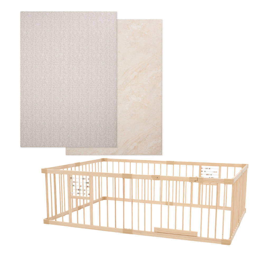 Play Space Bundle - Travertine/Herringbone & Natural Play Pen