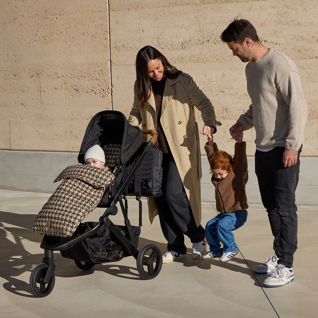 Black Houndstooth Linen Pram Cosy