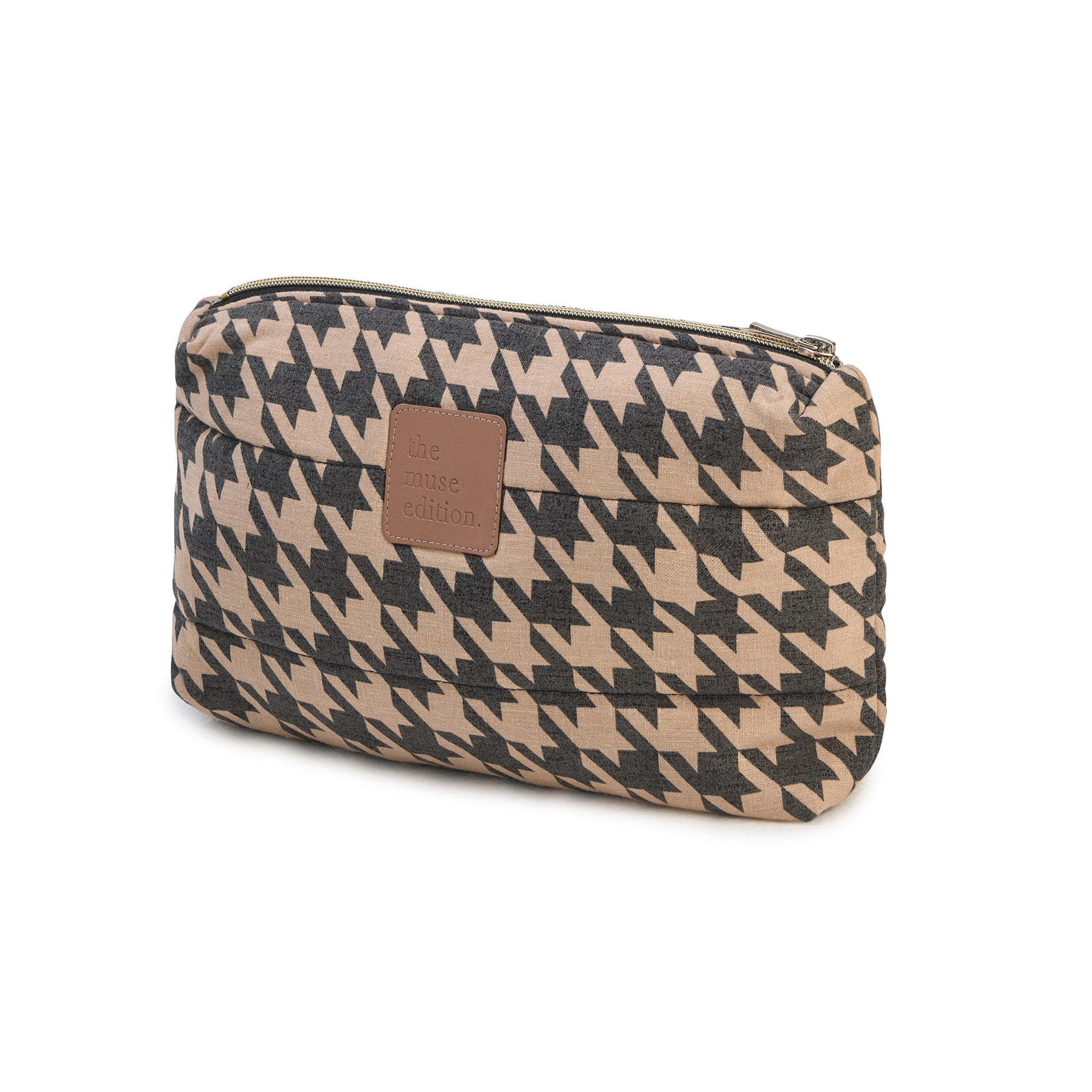 Black Houndstooth Linen Pouch