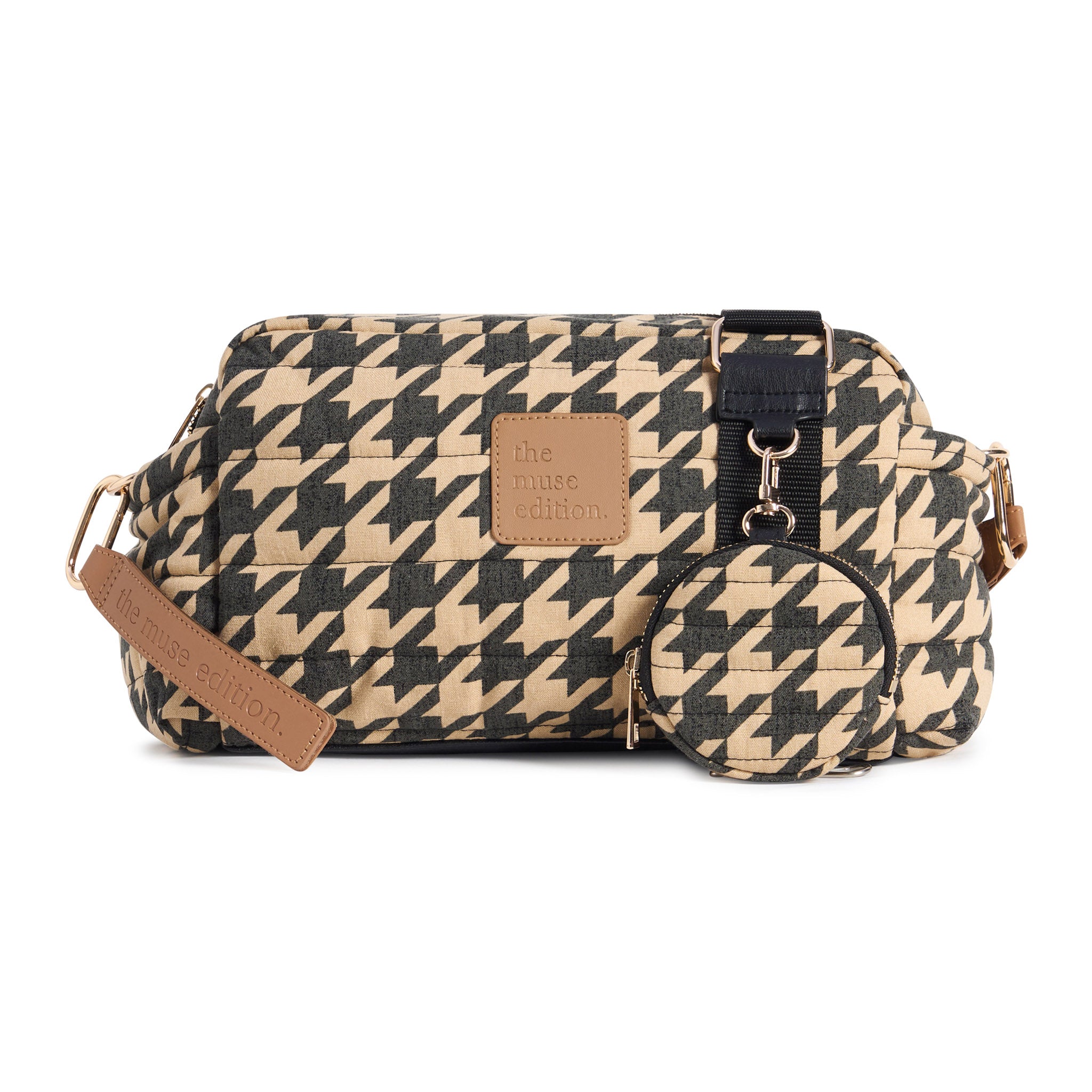 Black Houndstooth Linen Baby Pram Caddy