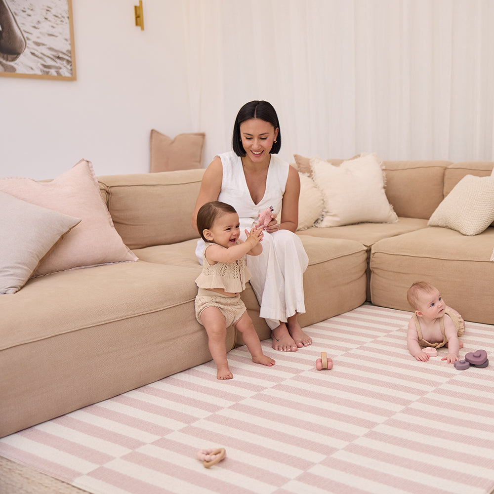 Large Foam Play Mat - Blush Stripe/Breeze