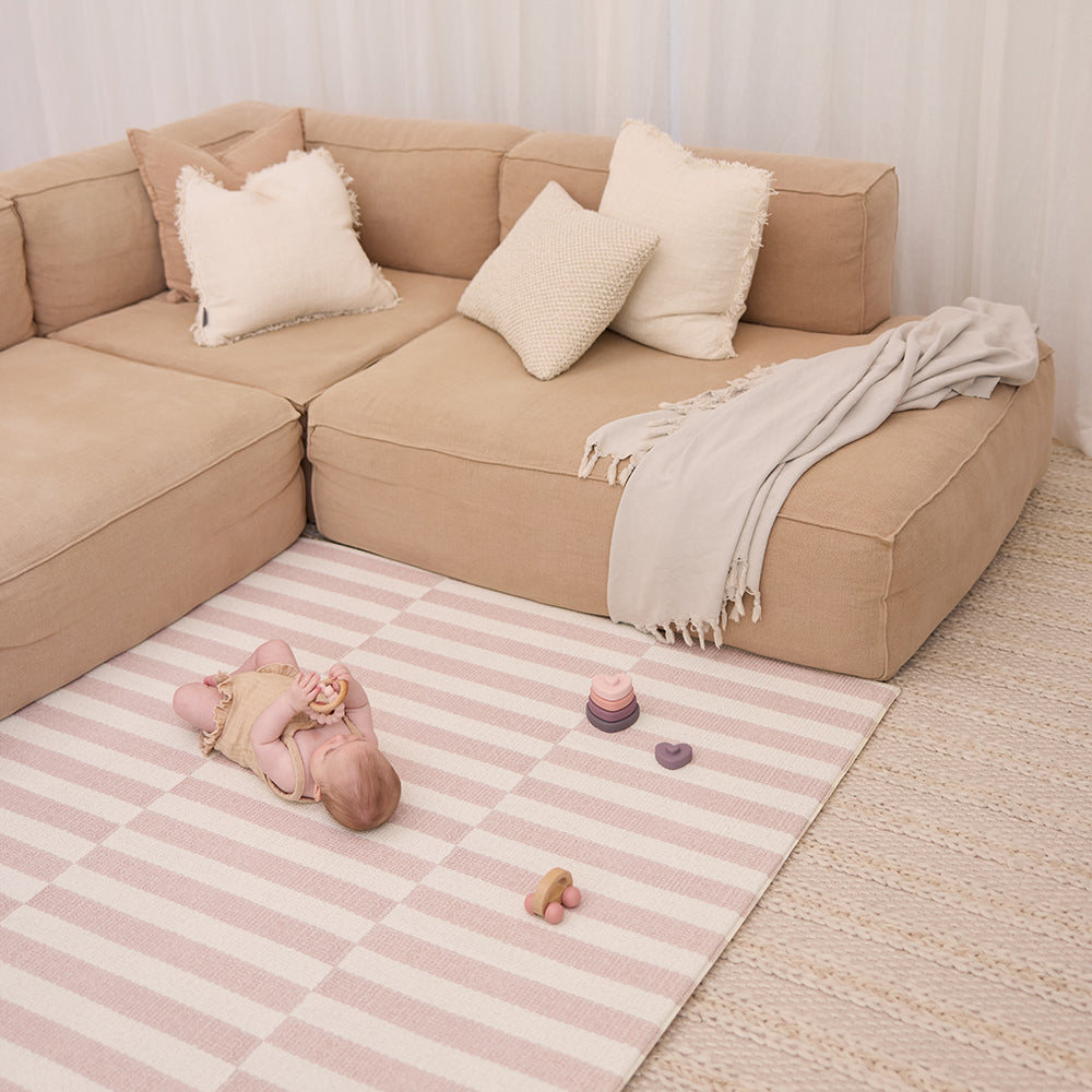 Large Foam Play Mat - Blush Stripe/Breeze