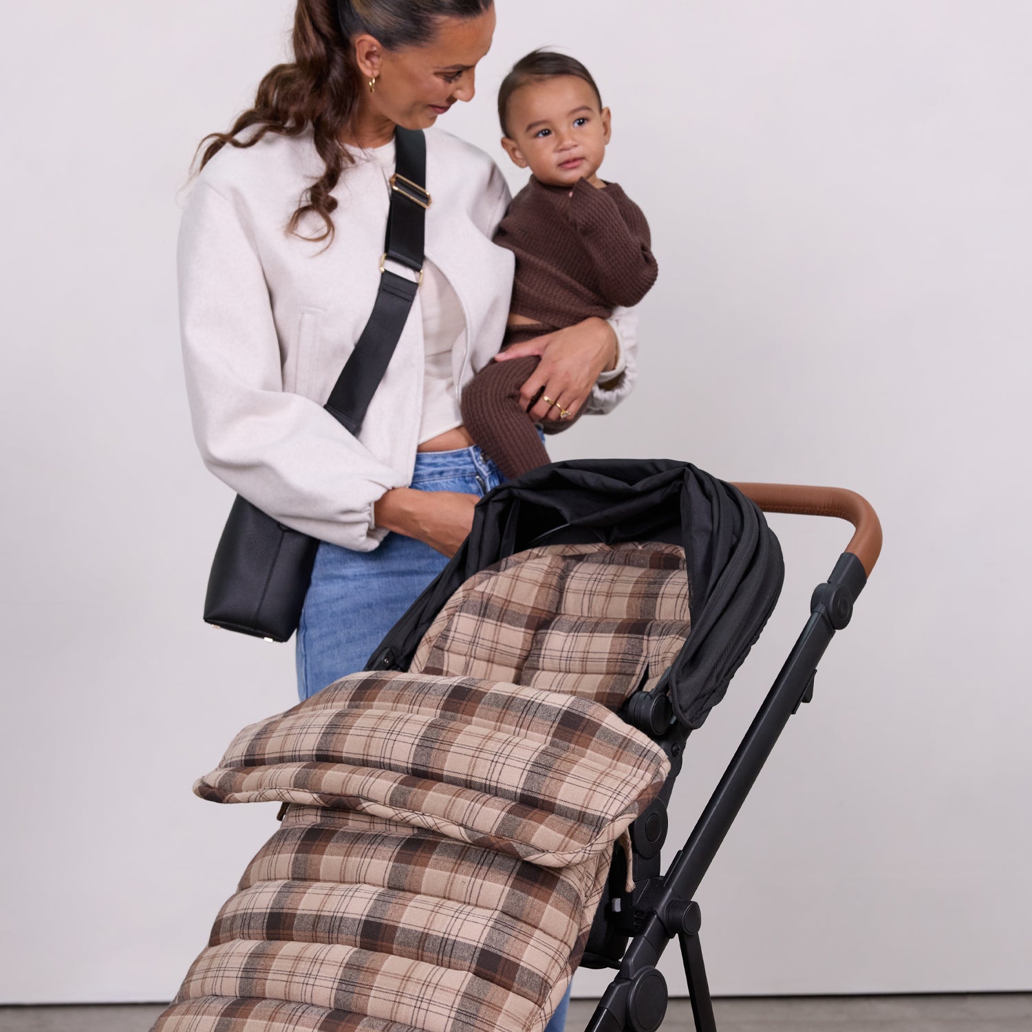 Chocolate Check Pram Cosy
