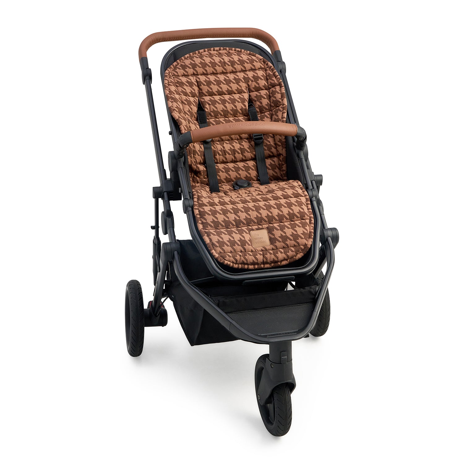 Cocoa Houndstooth Universal Linen Pram Liner