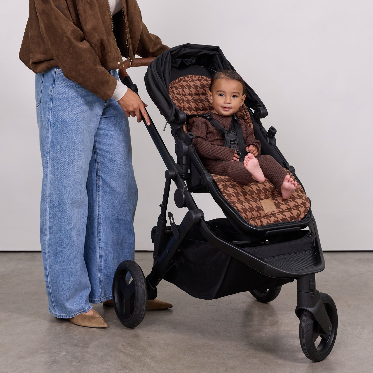 Cocoa Houndstooth Universal Linen Pram Liner