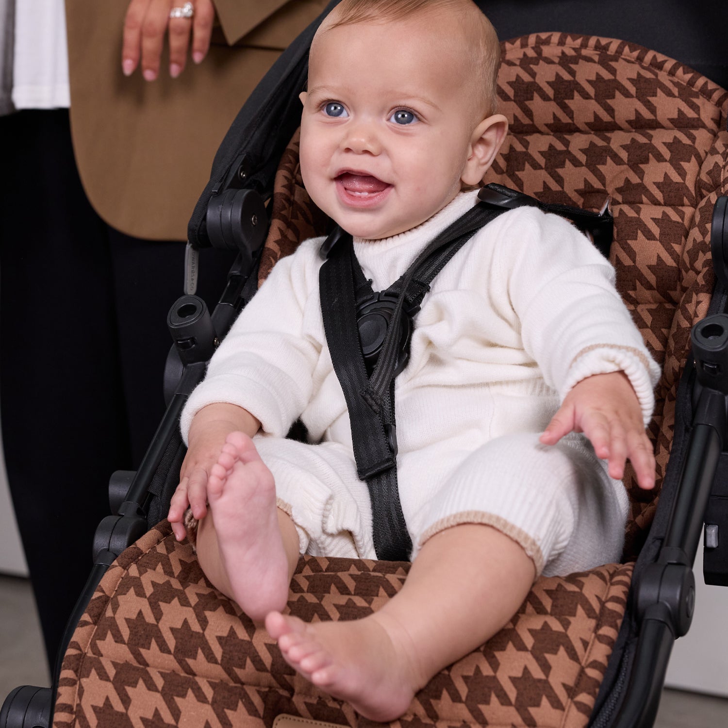 Cocoa Houndstooth Universal Linen Pram Liner