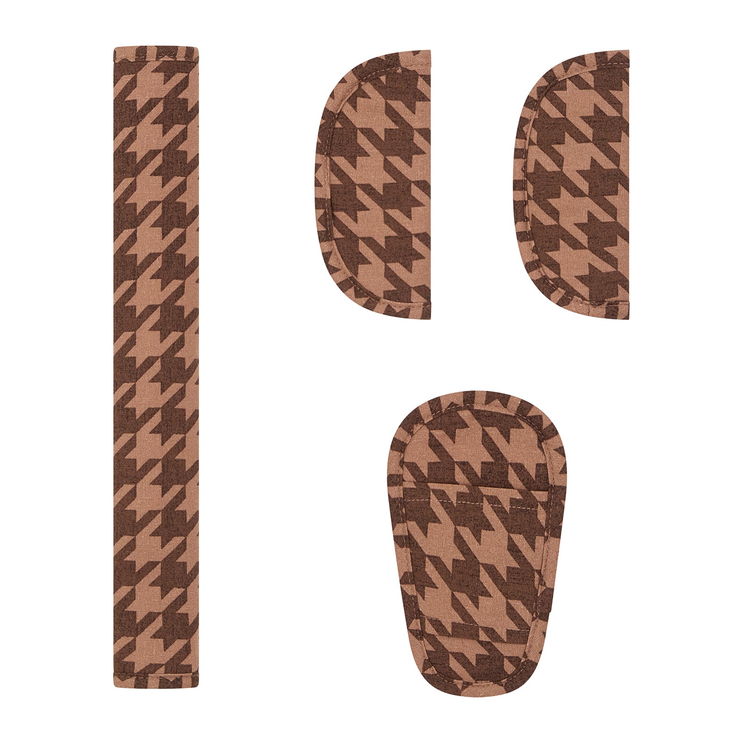 Cocoa Houndstooth Linen Pram Harness Cover Set