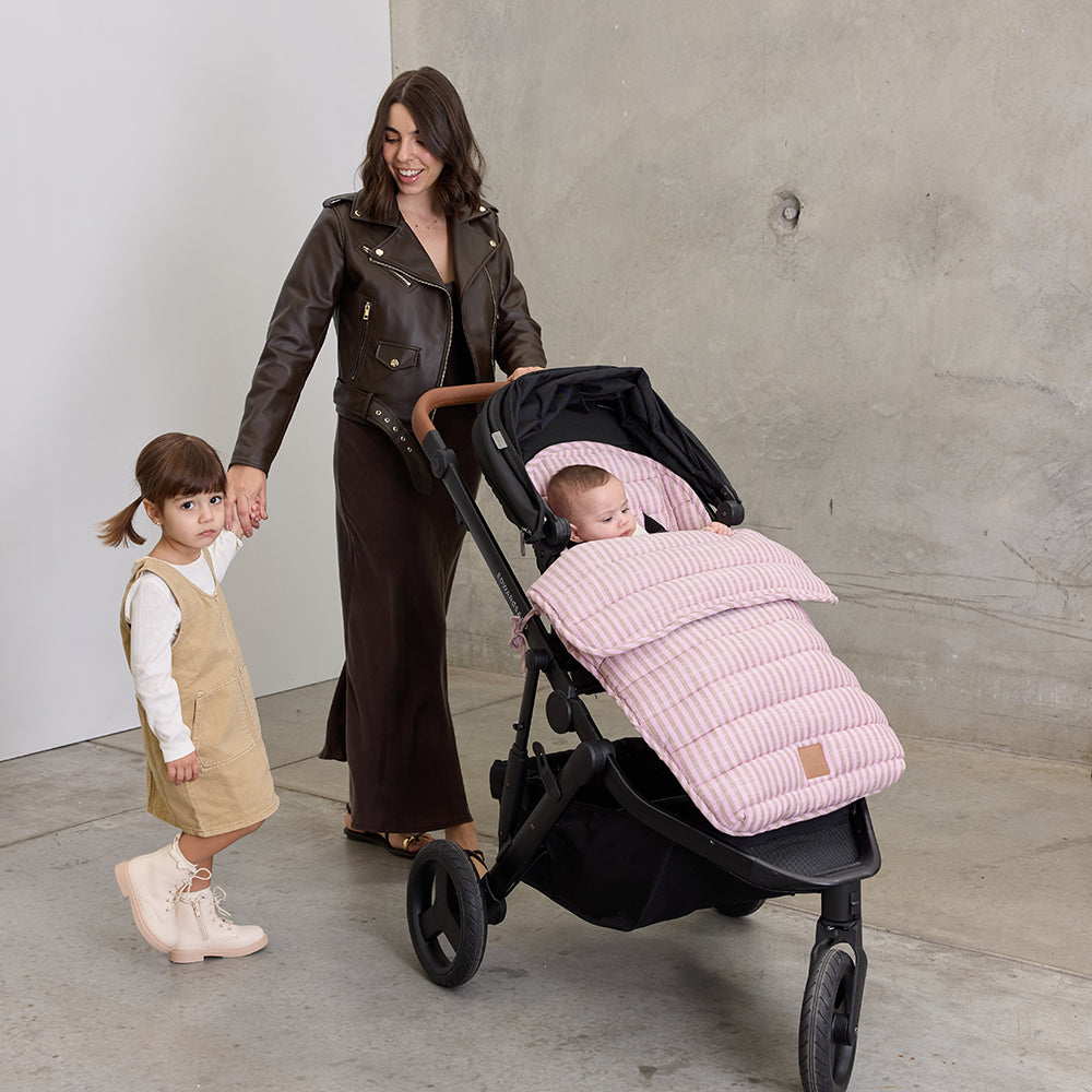 Mocha Stripe Linen Pram Cosy