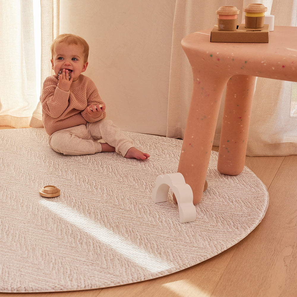 Round Foam Play Mat - Travertine/Herringbone