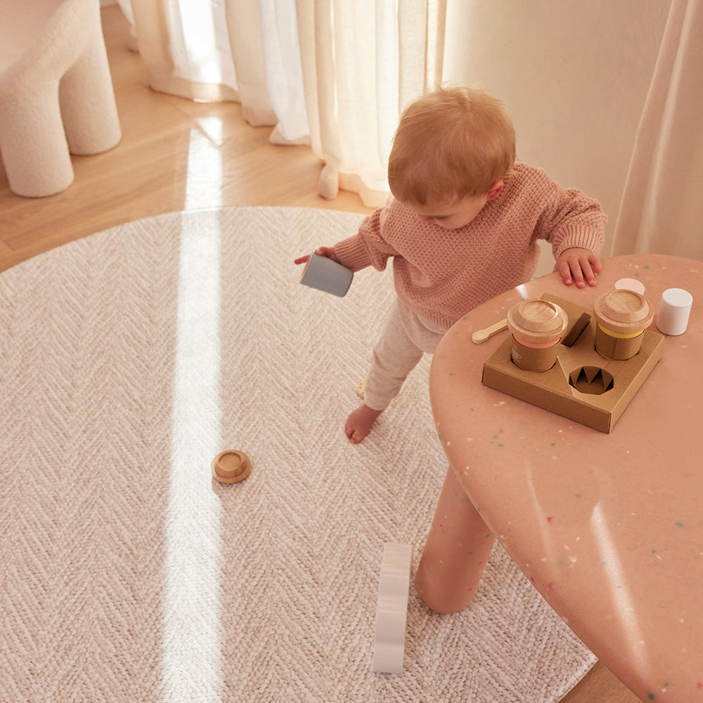 Round Foam Play Mat - Travertine/Herringbone