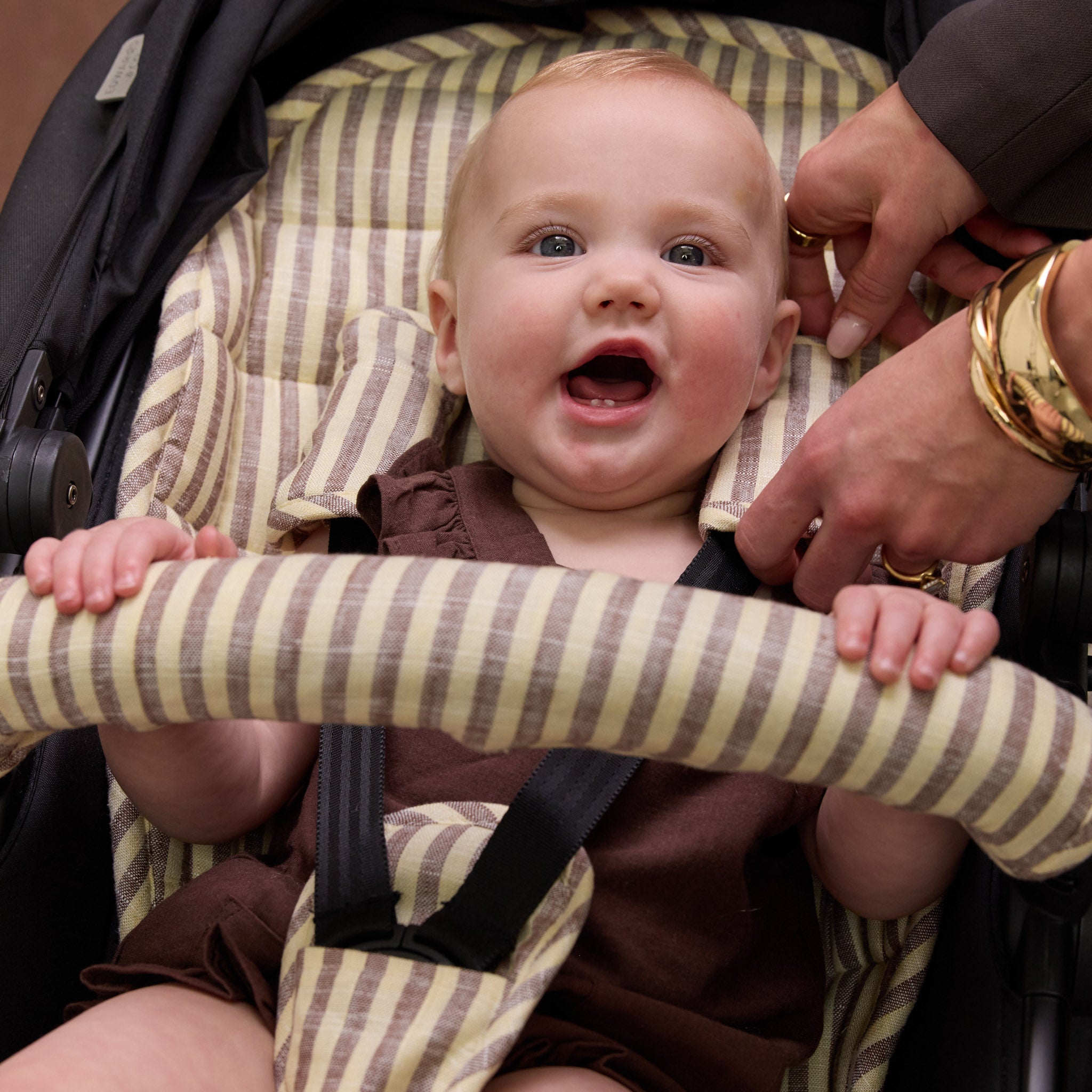 Lemon Sorbet Stripe Linen Pram Harness Cover Set