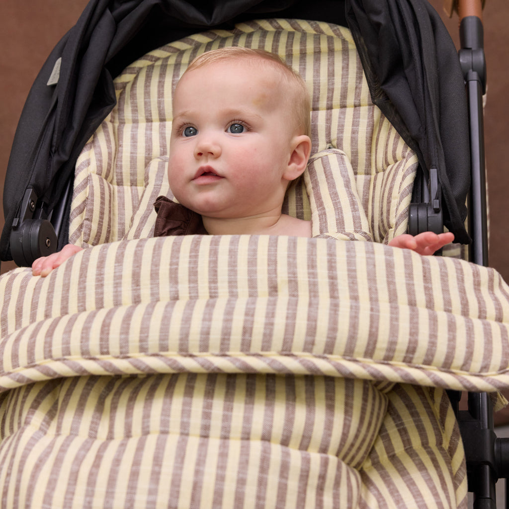 Lemon Sorbet Stripe Linen Pram Cosy