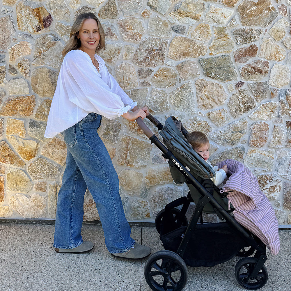 Mocha Stripe Linen Pram Cosy