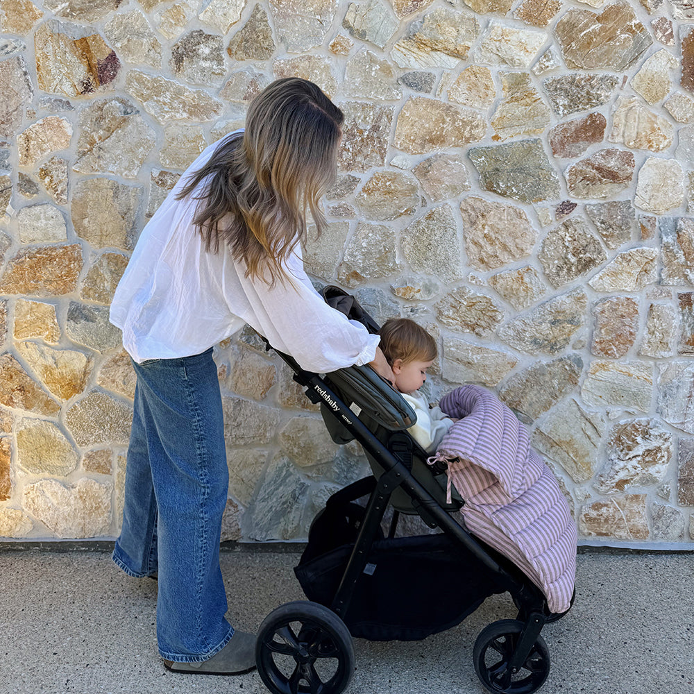 Mocha Stripe Linen Pram Cosy