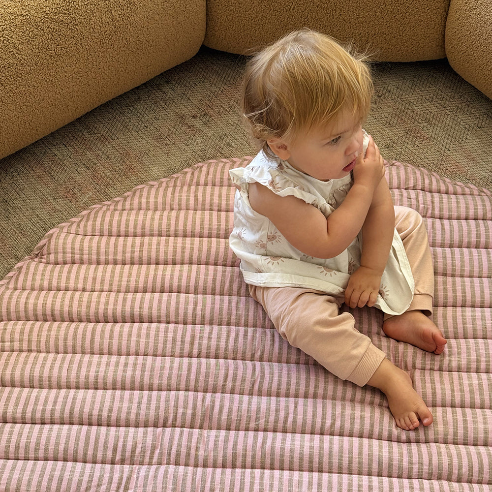 Mocha Stripe Linen Baby Play Mat