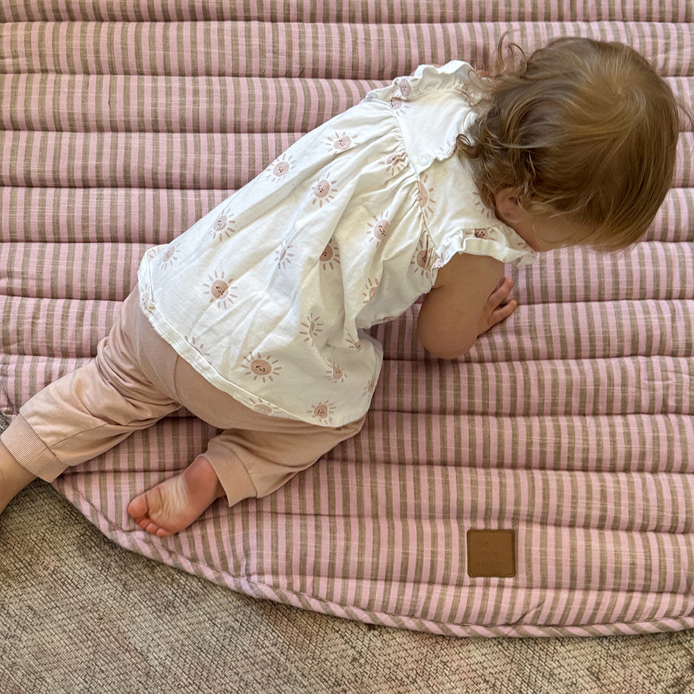 Mocha Stripe Linen Baby Play Mat