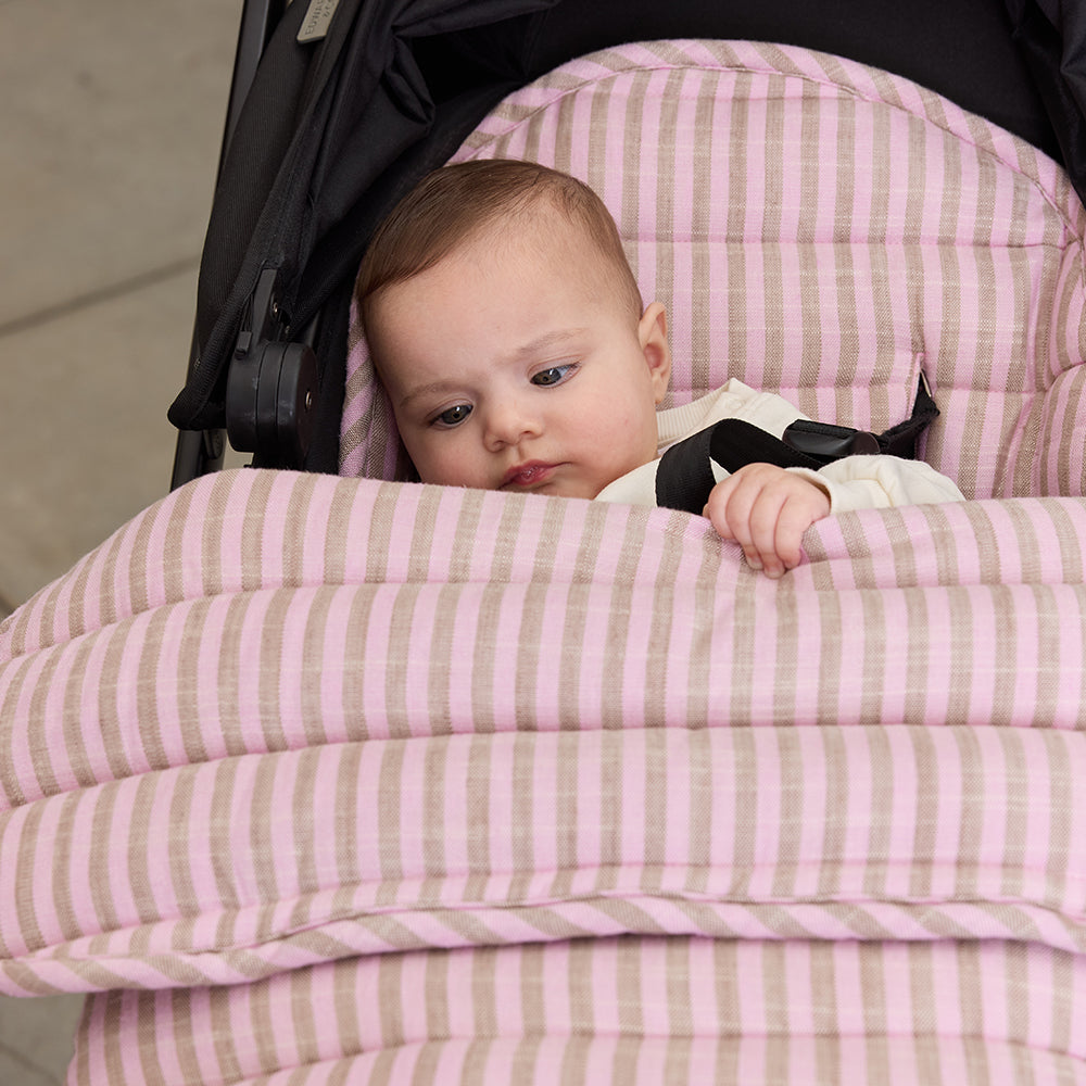 Mocha Stripe Linen Pram Cosy