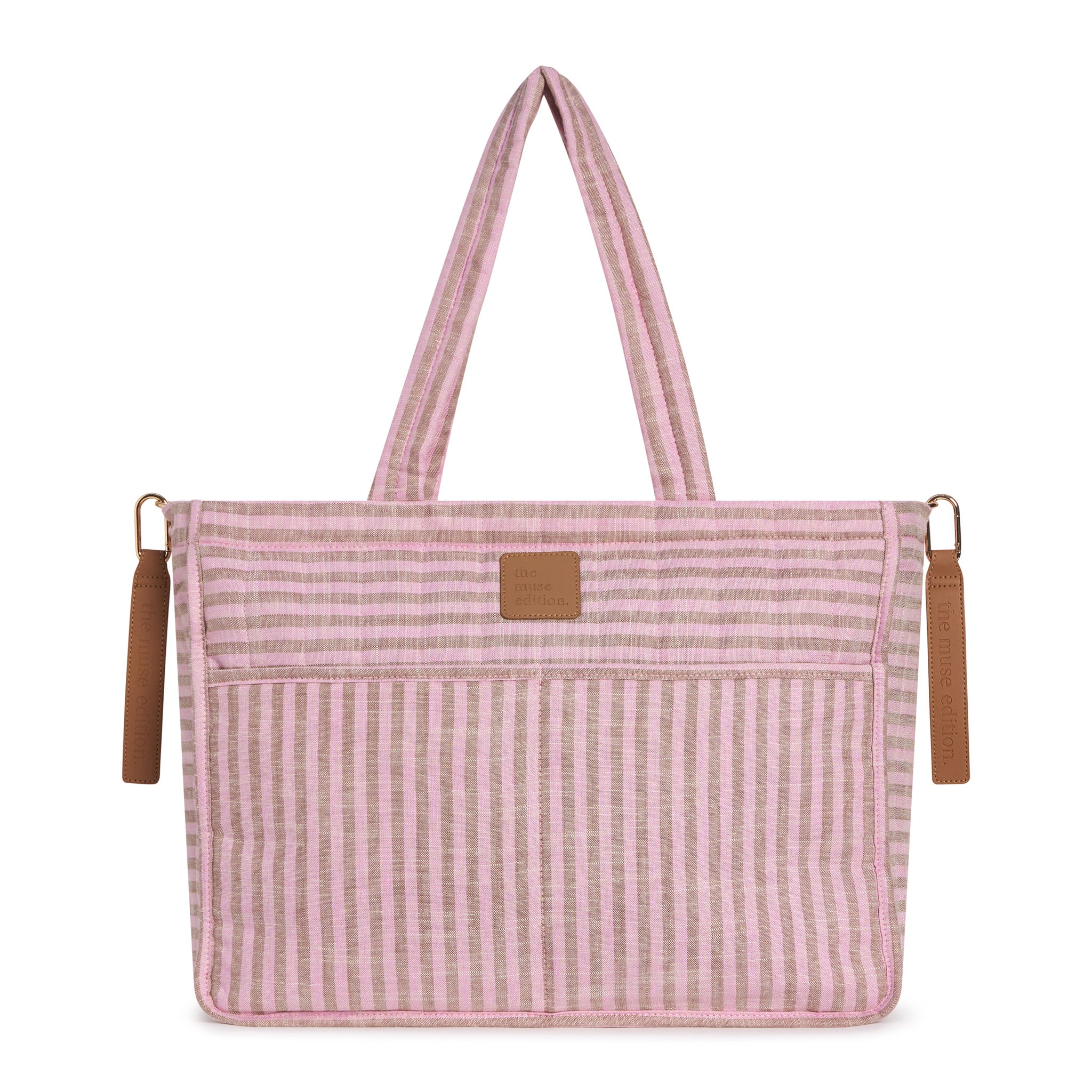 Rose’Muse satin traveling boston bag Mocha Stripe Muse Baby Bag