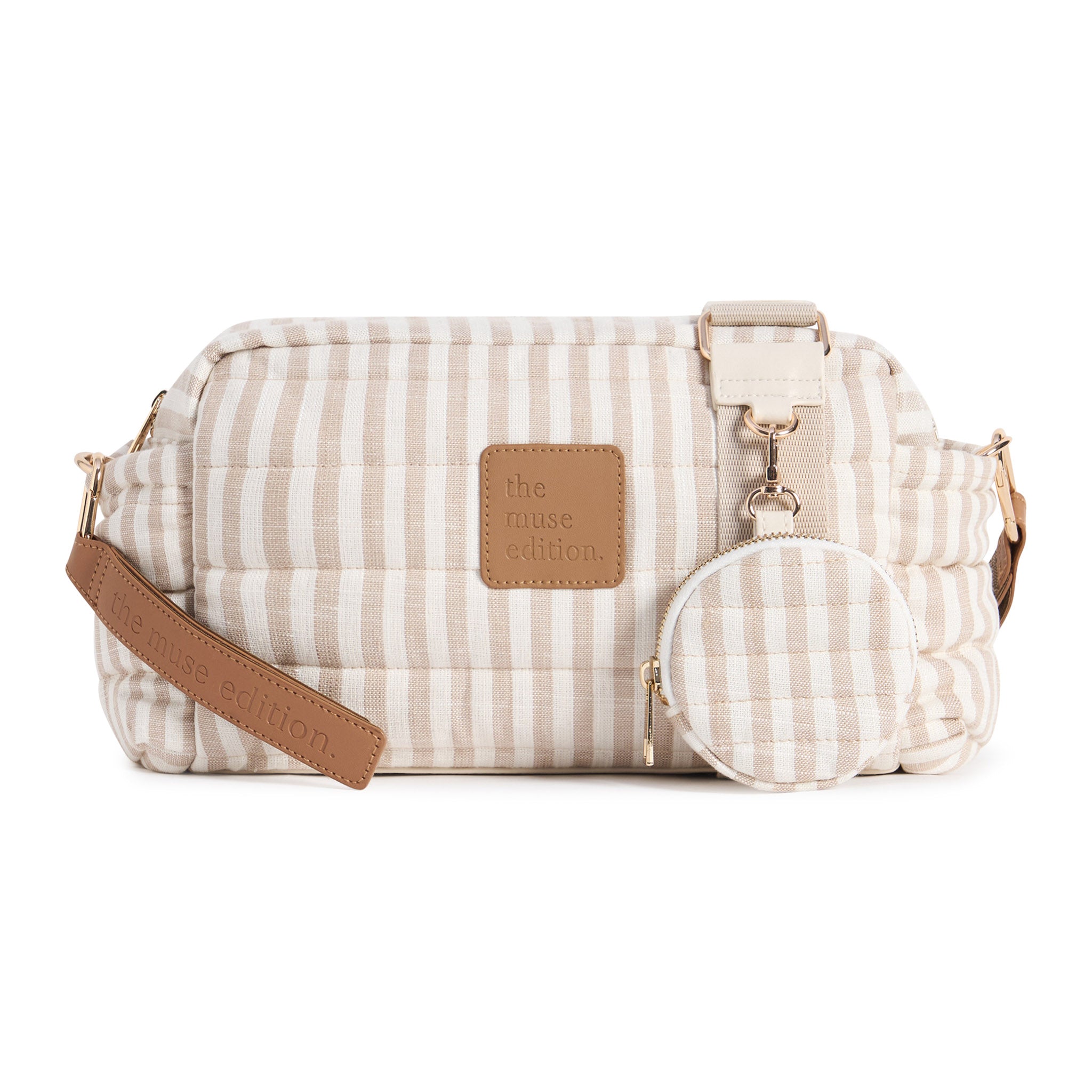 Natural Stripe Linen Baby Pram Caddy