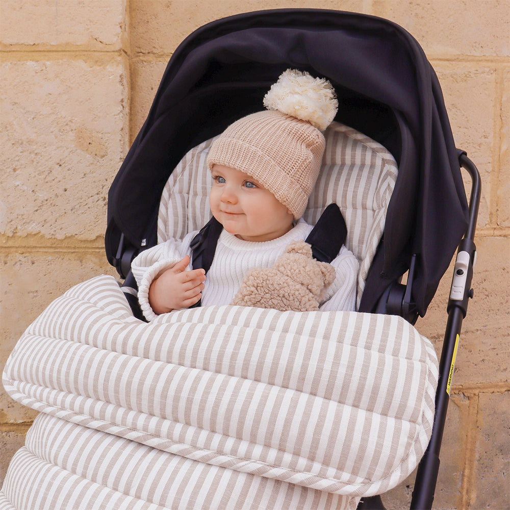 Natural Stripe Linen Pram Cosy