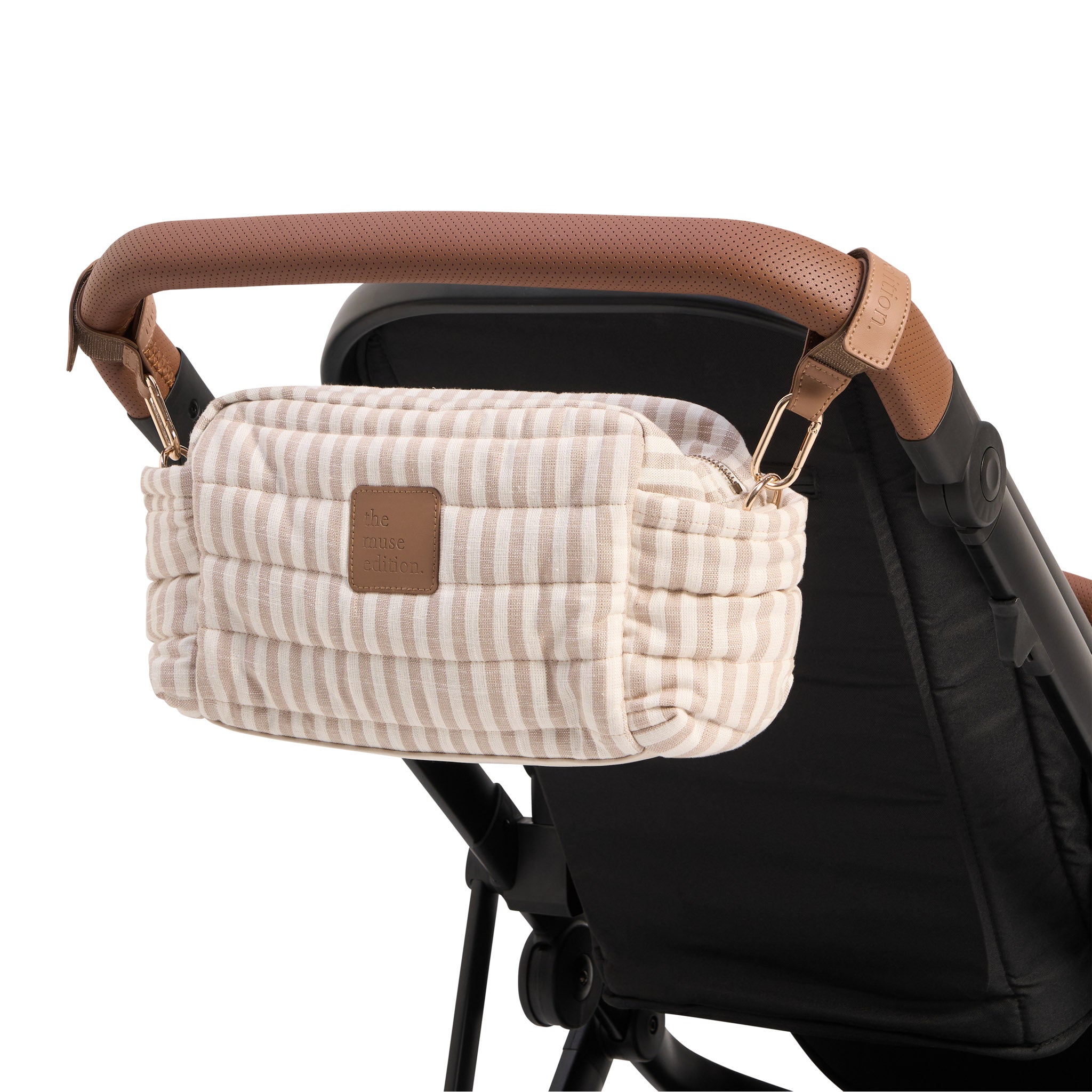 Natural Stripe Linen Baby Pram Caddy