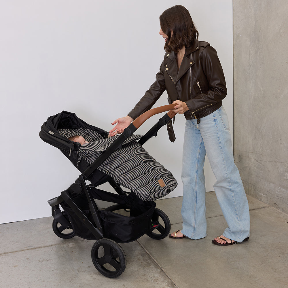 Noir Stripe Linen Pram Cosy