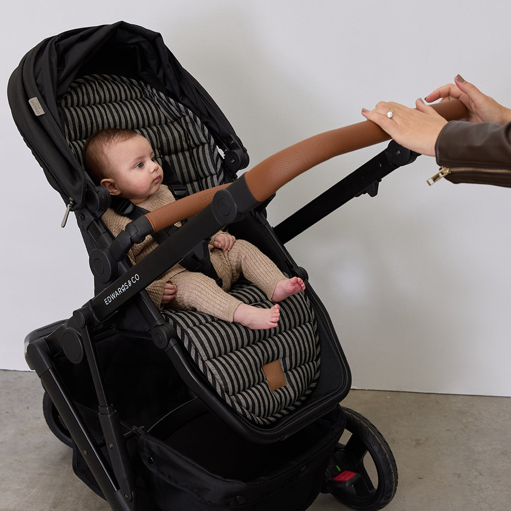 Noir Stripe Universal Linen Pram Liner