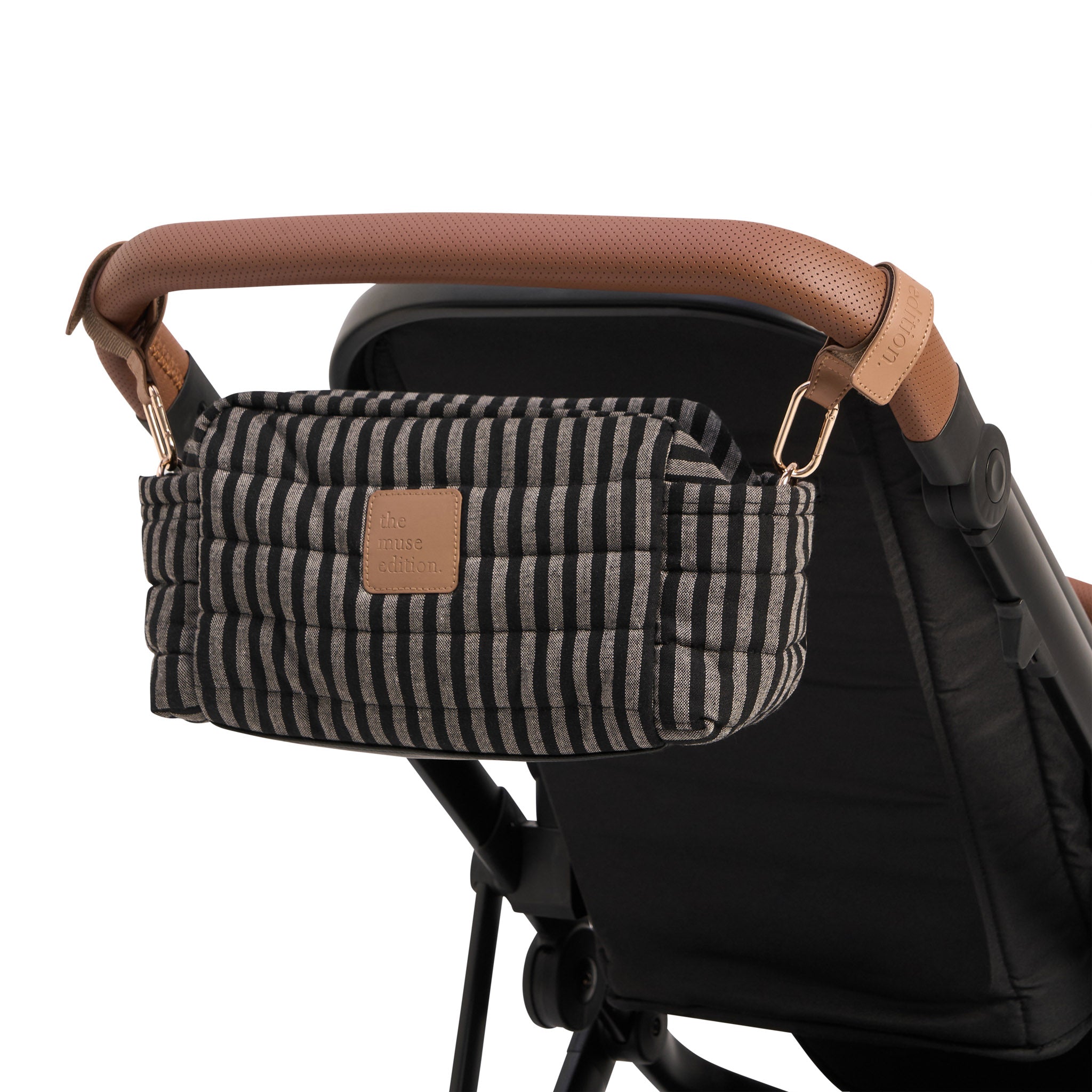 Noir Stripe Linen Baby Pram Caddy