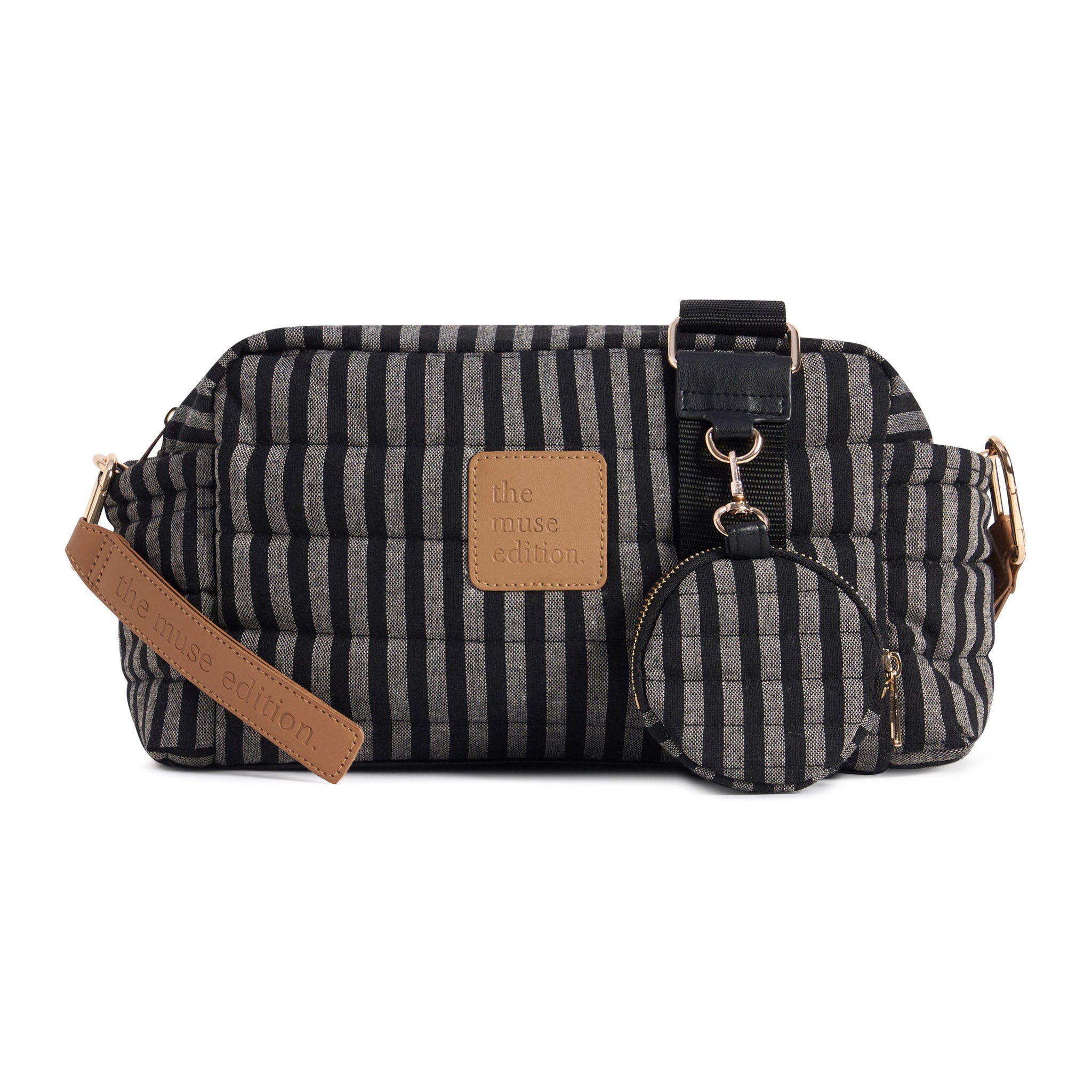 Noir Stripe Linen Baby Pram Caddy