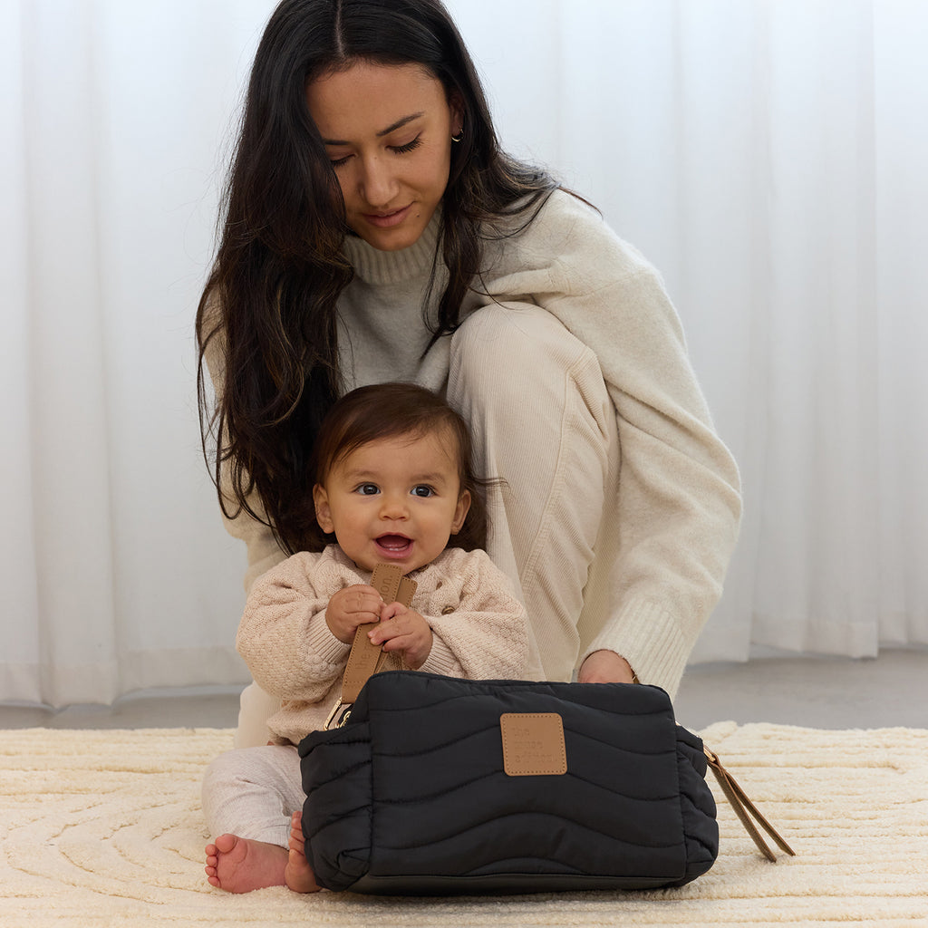 Black Wave Quilted Baby Pram Caddy