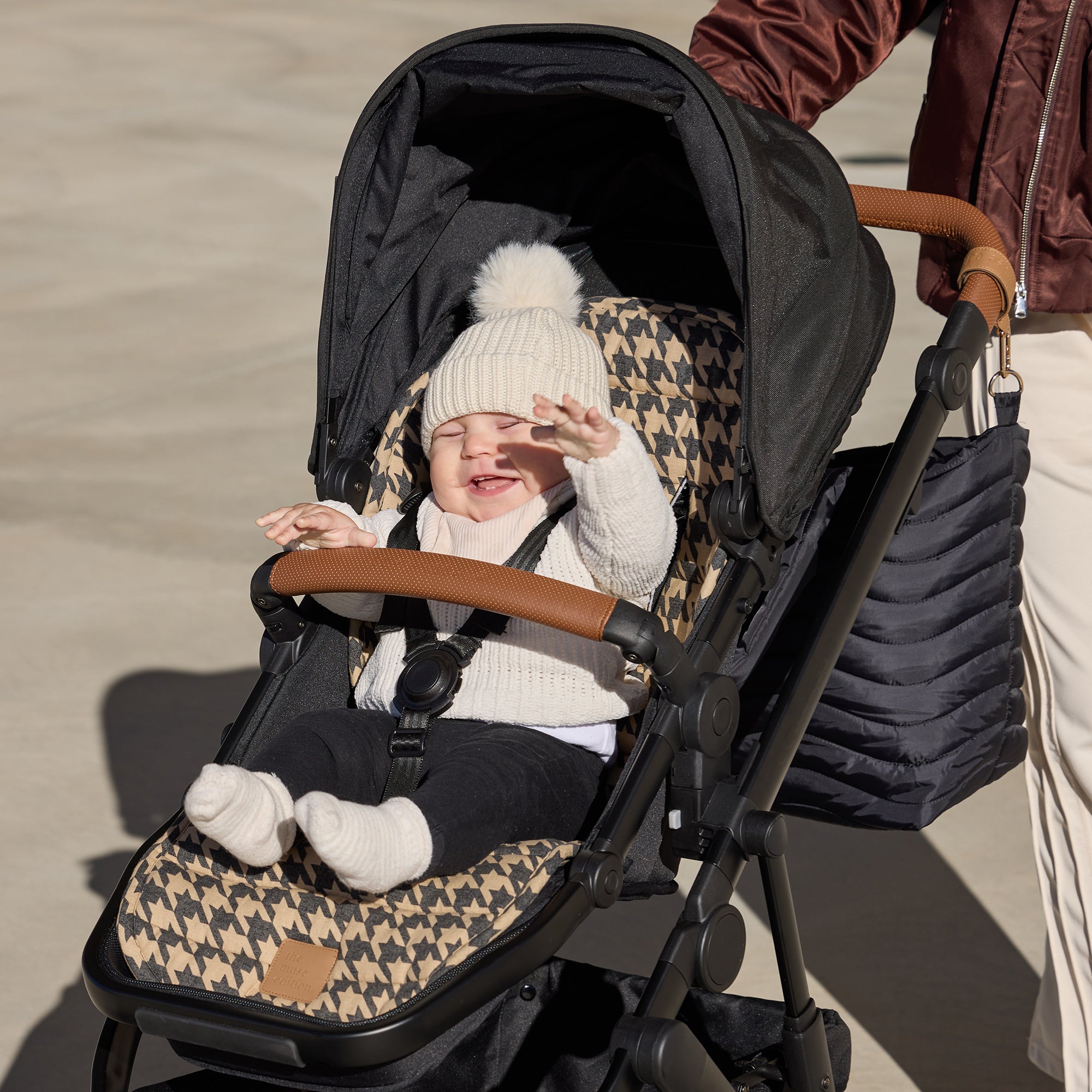 Black Houndstooth Universal Linen Pram Liner