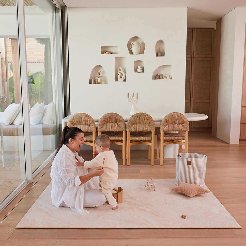 Large Foam Play Mat - Travertine/Herringbone
