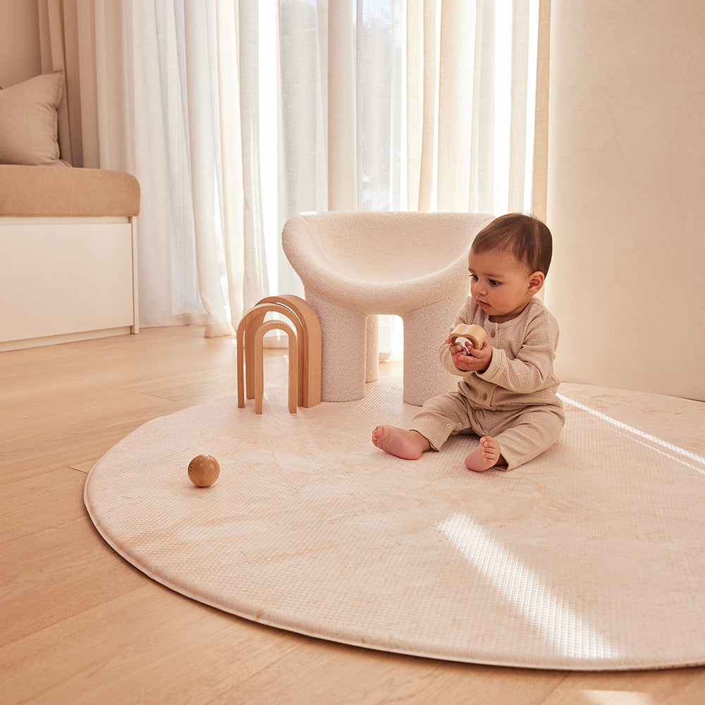 Round Foam Play Mat - Travertine/Herringbone