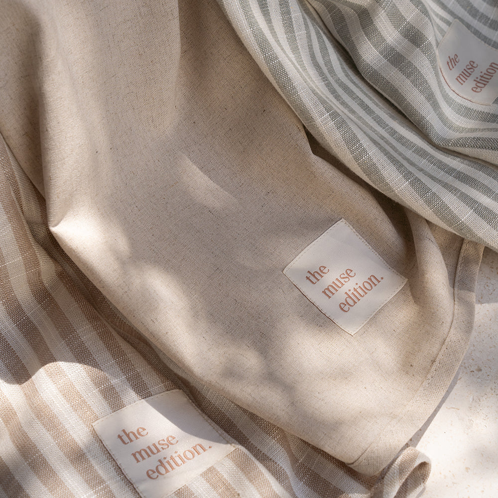 Sage Stripe Linen Baby Blanket