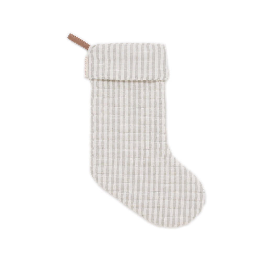 Sage Stripe Linen Quilted Christmas Stocking