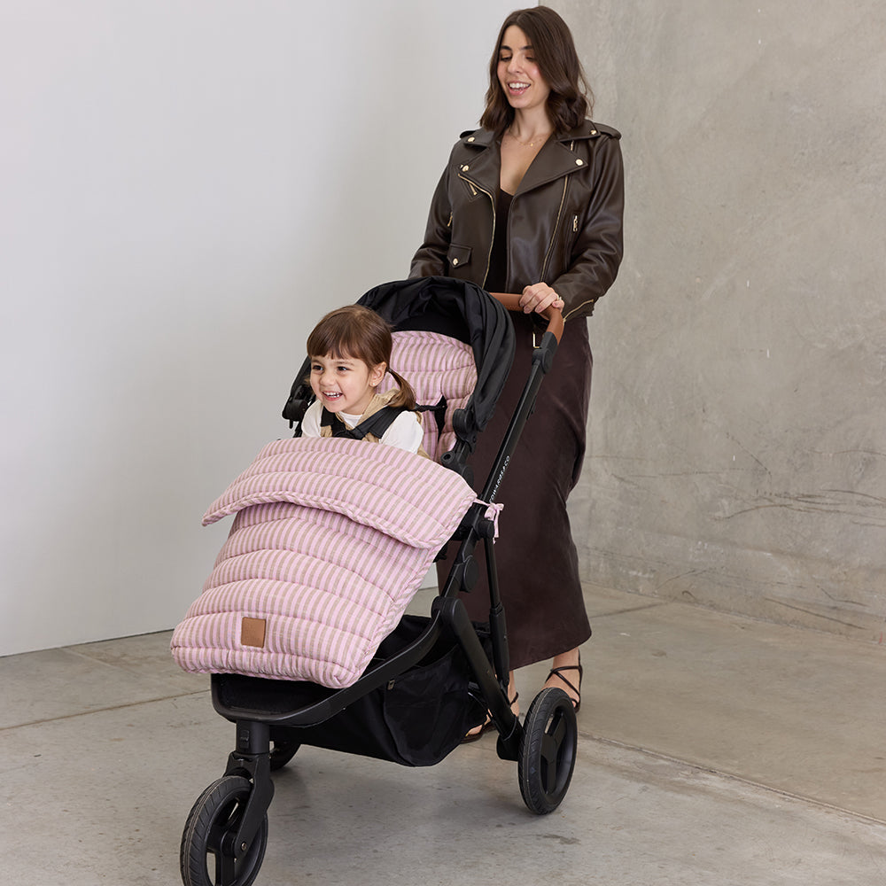 Mocha Stripe Linen Pram Cosy
