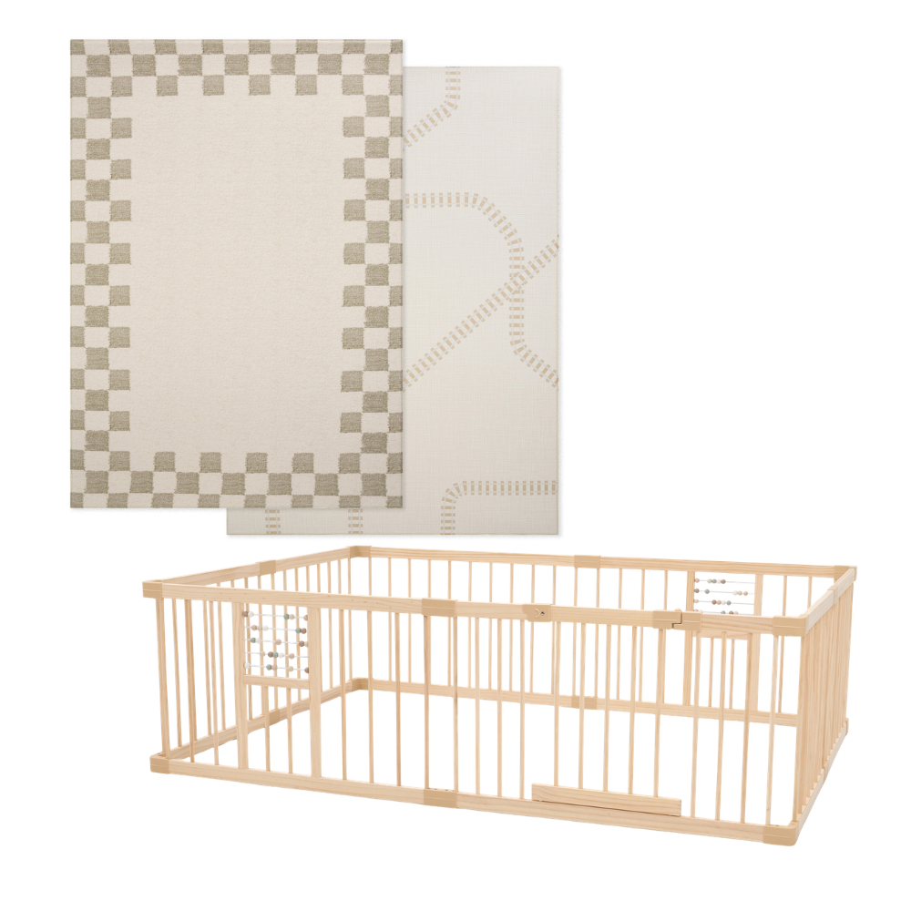 Play Space Bundle - Olive Border/Rail & Natural Play Pen